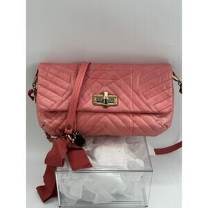 Lanvin Happy‎ GM Pochette Rose Quilted Leather Crossbody Turnlock Bag Large